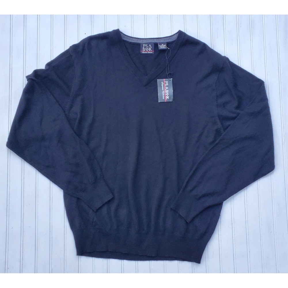 Jos. A. Bank Black 100% Merino Wool V-Neck Sweater New Mens Medium Preppy Work